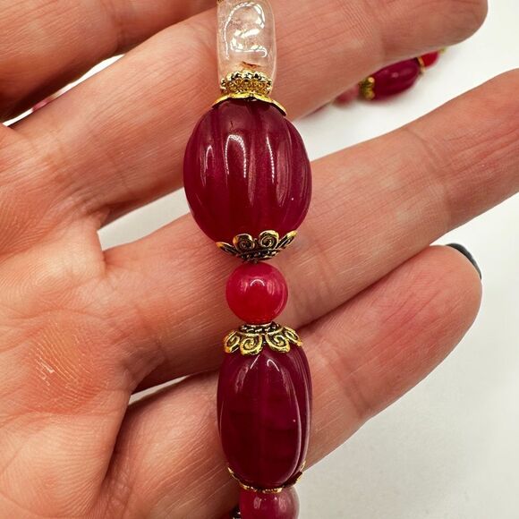 30", carved Ruby, tourmaline, rose quartz and glass artisan necklace! - Picture 3 of 12
